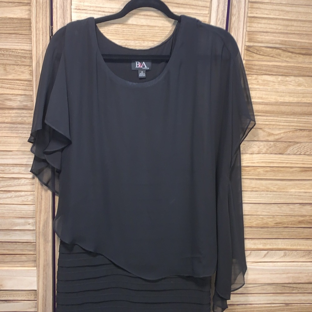 B & A By Betsy & Adam Chiffon Capelet Sheath  Black Lined Dress Size 6 - Picture 4 of 10